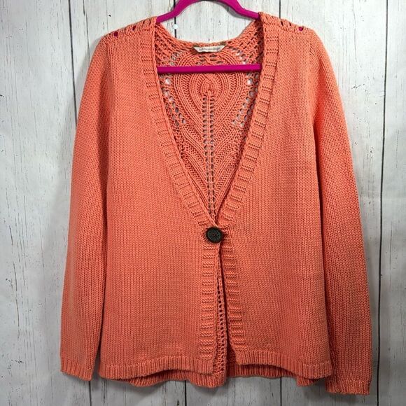 Soft Surroundings Coral Open Knit Crochet Cardigan Boho Chic Feminine Layering - Picture 1 of 14